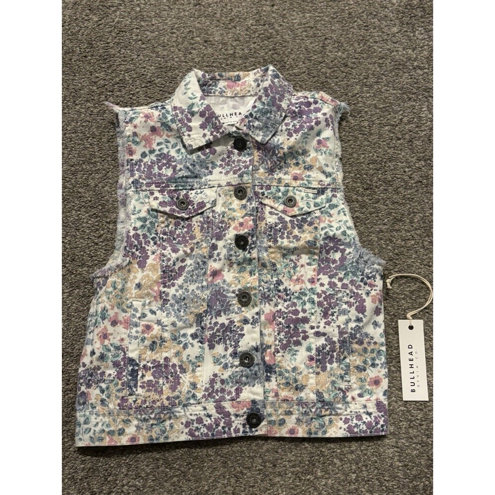 Bullhead Denim From Pacsun Sleeveless Floral Denim Vest Size M Slim Fit New